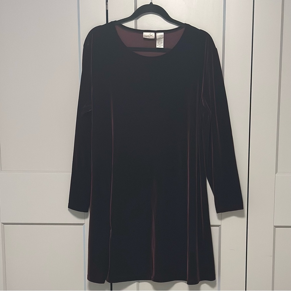 Vtg 90s Jacqueline Ferrar Velour Shift Dress Sz 14 Long Sleeve Holiday Goth Y2K